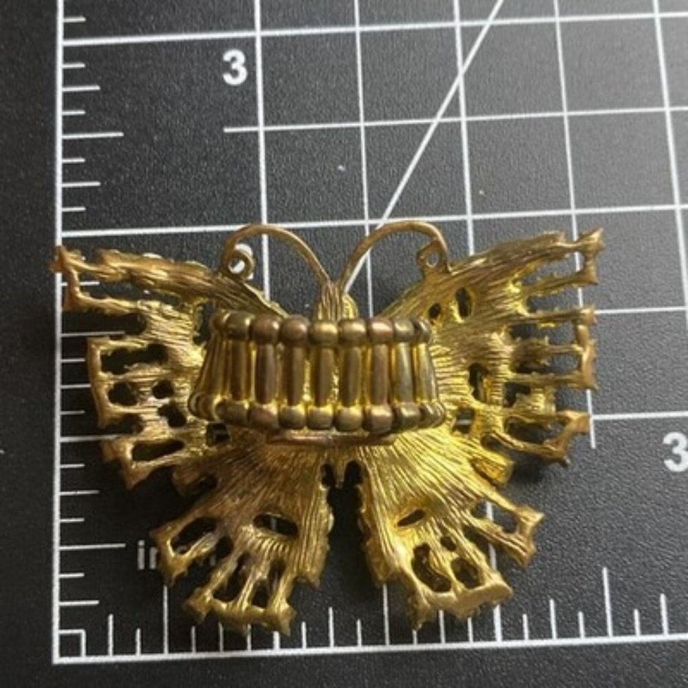 Butterfly Stretch Ring Gold Tone AB Clear Rhinestone Statement 2.5x2" Fairycore - Picture 10 of 10